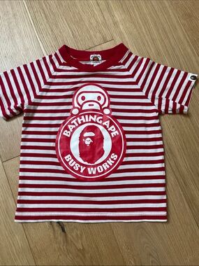 A Bathing Ape (BAPE) Red & White Striped Graphic Tee